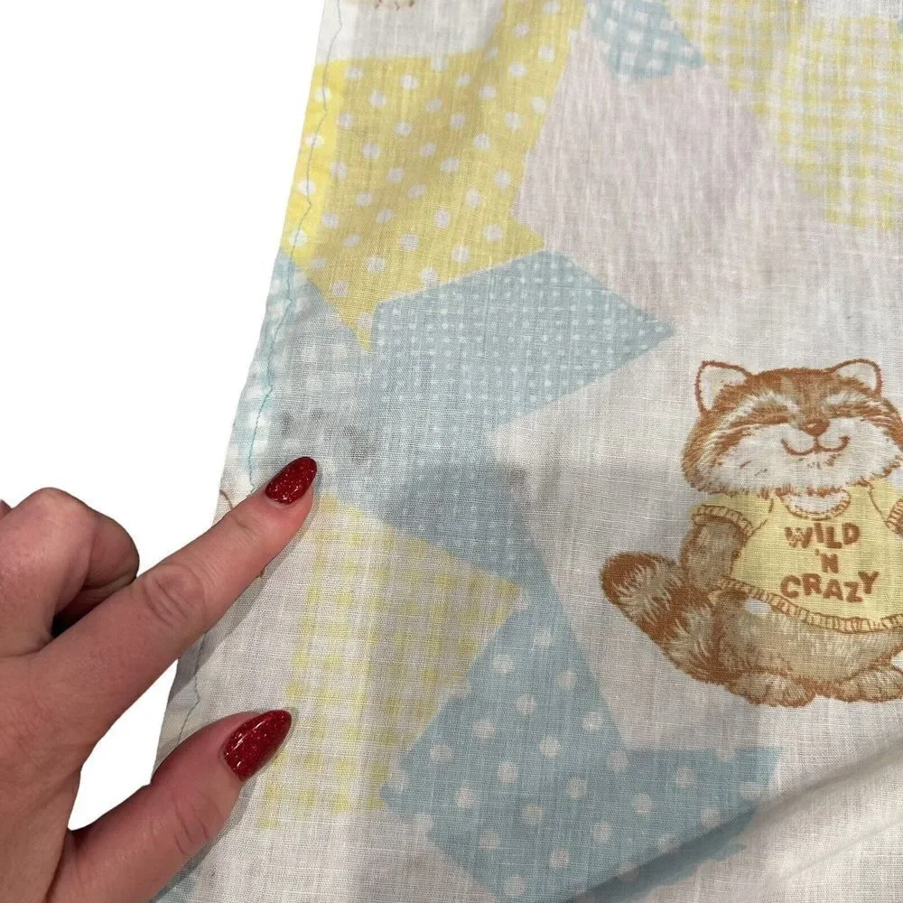 Vintage‎ Baby Sheet Gopher Raccoon Koala Bear Shirt Tales Patchwork Blue